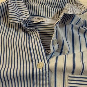 J. Crew shirt, blue and white patchwork, womens S